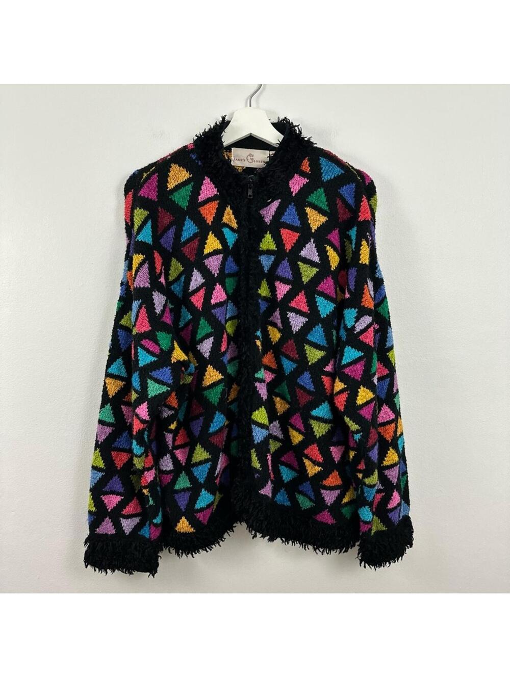 Jane's Closets Geometric Print Cardigan Sweater Women's Size XL